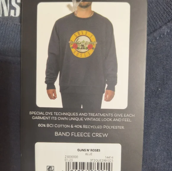 NWTGuns n Roses band fleece crew sweatshirt, size small men's/women's, dark blue - Picture 2 of 4